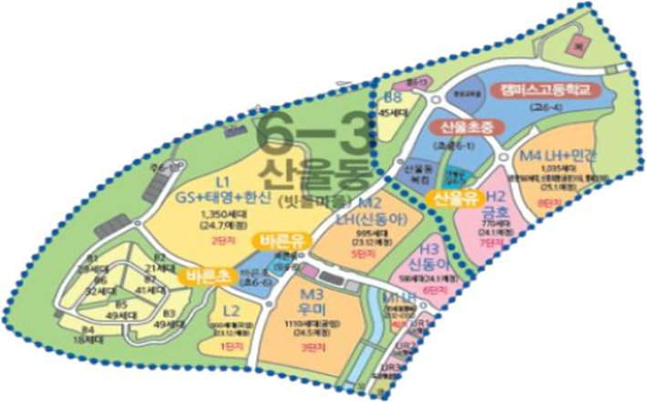 바른초 및 가칭 '산울초' 통학구역 설정안(청색 점선구간). 세종시교육청 제공