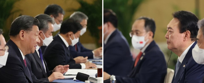 윤석열 대통령과 시진핑 중국 국가주석이 지난해 11월 인도네시아 발리 한 호텔에서 한중 정상회담을 하는 모습. 연합뉴스