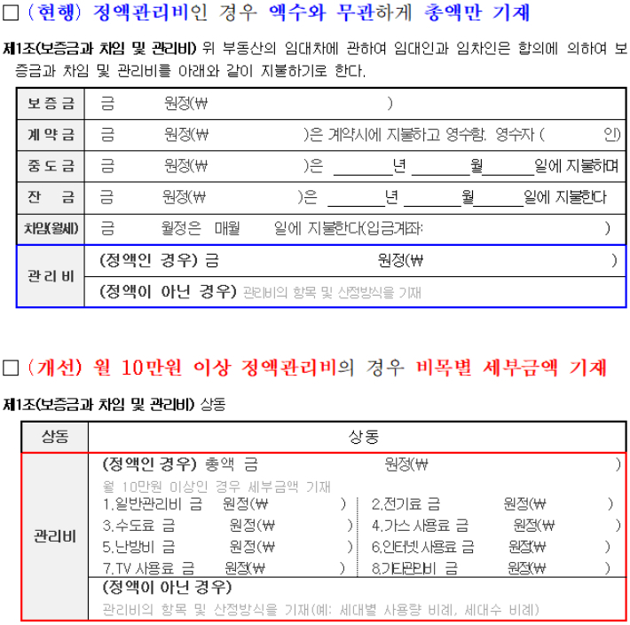 주택임대차표준계약서 양식 전·후 비교. 국토교통부 제공