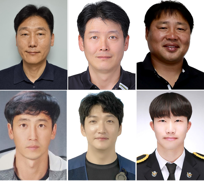 상단 좌측부터 강충석씨, 김진홍씨, 이동욱씨, 임범식씨, 류민우씨, 김종민 경장. LG 제공