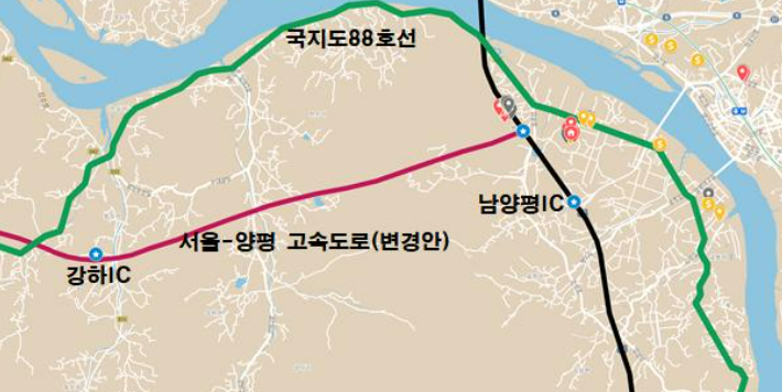 국지도88호선 관련 강상면 병산리 일대 김건희 여사 일가 토지 위치도. 한준호 의원실 제공