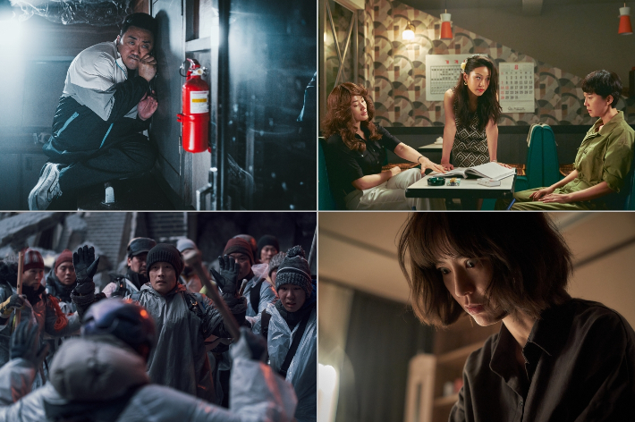 올해 개봉한 한국 영화 중 손익분기점을 넘은 '범죄도시 3' '밀수' '콘크리트 유토피아' '잠' 스틸컷. 각 배급사 제공
