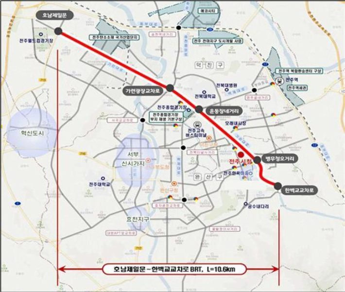 전주 기린대로 BRT 노선. 전주시 제공