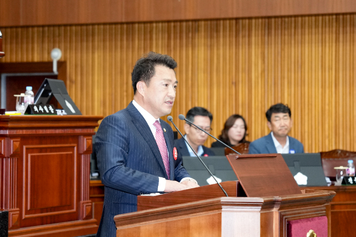 경주시의회 최재필 의원이 5분발언을 하고 있다. 경주시의회 제공