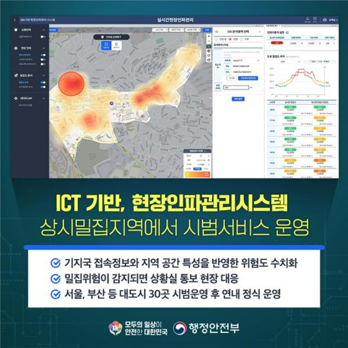 현장인파관리시스템 시범 서비스. 행정안전부 제공 