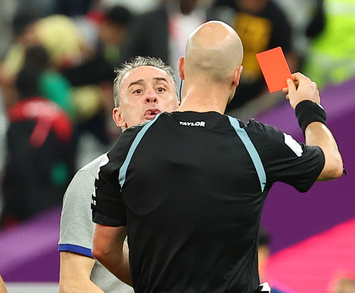 2022년 카타르 월드컵 가나전에서 파울루 벤투 감독에게 레드카드를 꺼낸 앤서니 테일러 심판. 연합뉴스