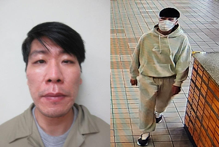 수배 중인 특수강도 피의자 김길수(36)의 사진. 왼쪽은 이달 2일 서울구치소 입소 당시 모습. 오른쪽은 4일 오후 4시 44분께 포착된 모습. 법무부 제공