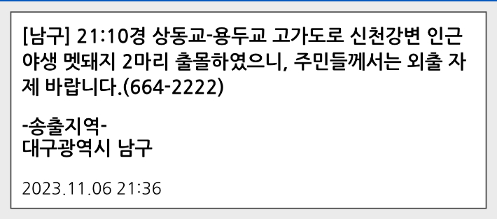 재난 문자. 안전디딤돌 캡처