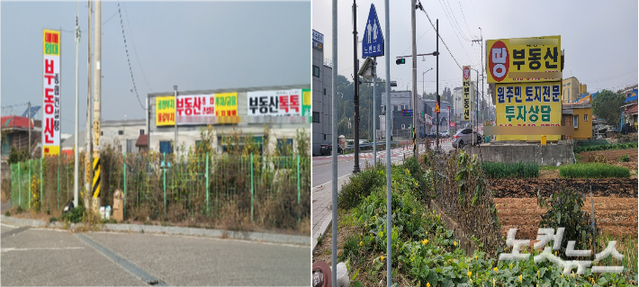 화옹지구로 향하는 길가 곳곳에 공인중개사무소와 부동산컨설팅 업체들이 들어서 있다. 박창주 기자