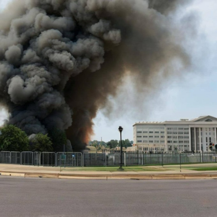 미 국방부 청사인 펜타곤 영내에서 폭발이 일어났다는 이른바 '가짜 사진'. SNS 캡처