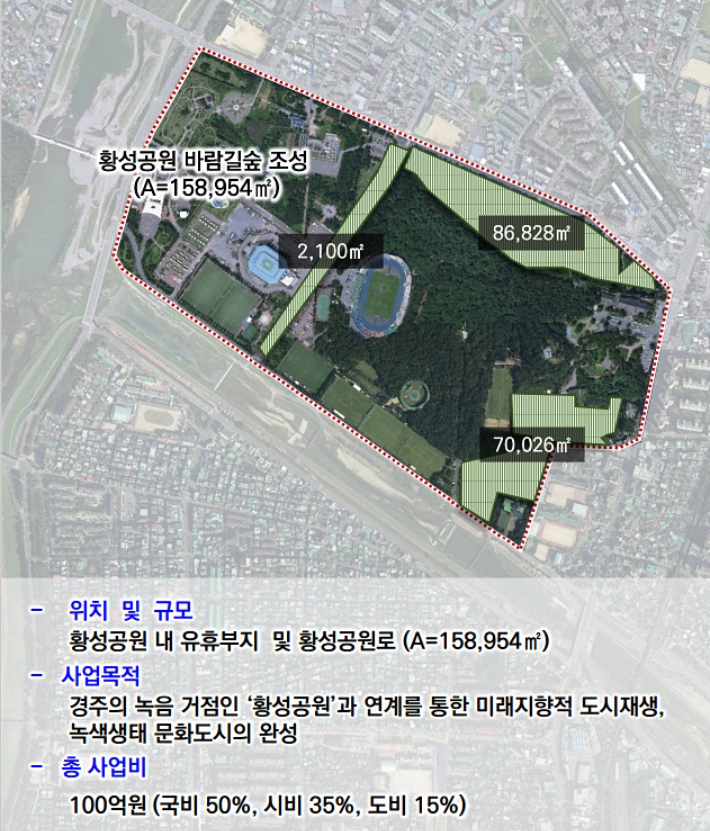 황성공원 도시바람길숲 조성사업 위치도. 경주시 제공