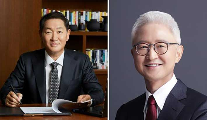 한종희 삼성전자 대표이사 부회장 겸 DX부문장, 생활가전사업부장(왼쪽), 경계현 삼성전자 대표이사 사장 겸 DS부문장, SAIT 원장. 삼성전자 제공