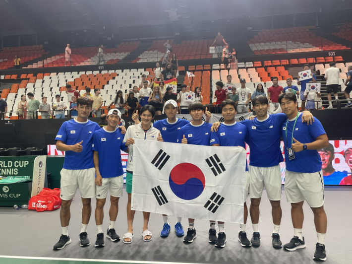 지난 9월 데이비스컵 본선에 진출해 경기를 펼친 한국 남자 테니스 대표팀. 대한테니스협회 