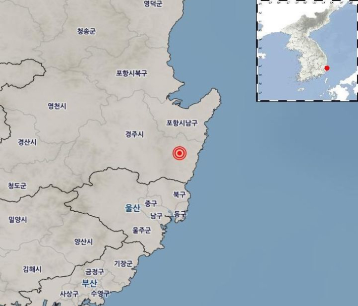 기상청은 30일 오전 4시55분24초쯤 경북 경주시 동남동쪽 19㎞ 지역에서 규모 4.0의 지진이 발생했다고 밝혔다. 기상청 제공