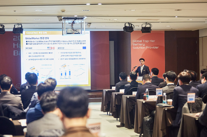 한화모멘텀 류양식 이차전지사업부장이 추진 전략을 발표하고 있다. ㈜한화 제공