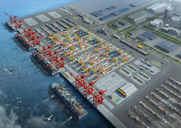 광양항의 국내 최초 스마트항만 자동화부두 구축사업 조감도. 여수해수청 제공