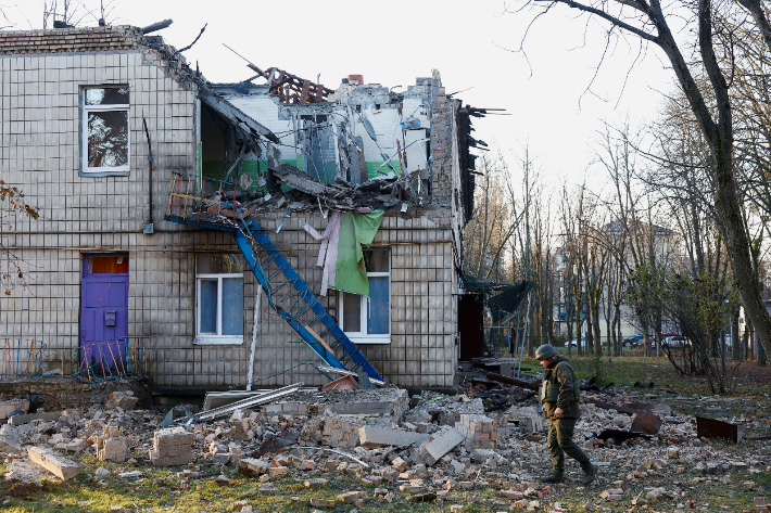 러 드론 공격으로 파손된 우크라이나 유치원 자료사진. 연합뉴스
