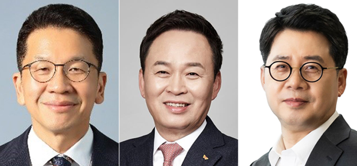 좌측부터 최창원 SK수펙스추구협의회 신임 의장, 장용호 SK(주) 신임 사장, 장용호 sk이노베이션 총괄사장. SK그룹 제공