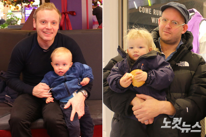 각각 1.5세 아이를 둔 스웨덴의 '라떼 파파' Henrik(왼쪽)·Caspar(오른쪽) 씨. 강지윤 기자 