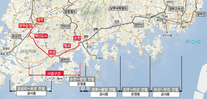 '광주송정~순천 철도건설사업' 기본계획 보고서에 실린 경전선 노선. 전남 나주시 제공