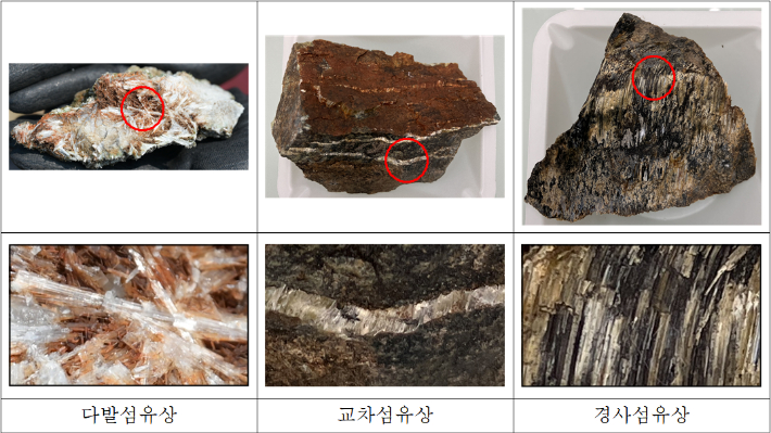 자연발생석면 산출 형태별 암석 표본. 환경부 제공