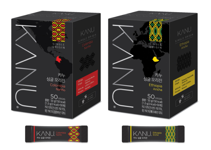이달 출시된 '카누 싱글 오리진' 콜롬비아 나리뇨 수프리모와 에티오피아 아리차. 동서식품 제공