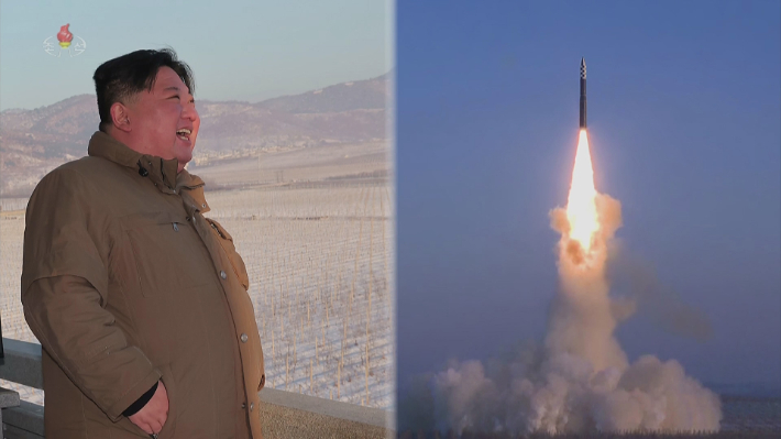 북한 김정은, ICBM 화성-18형 발사훈련 참관. 연합뉴스