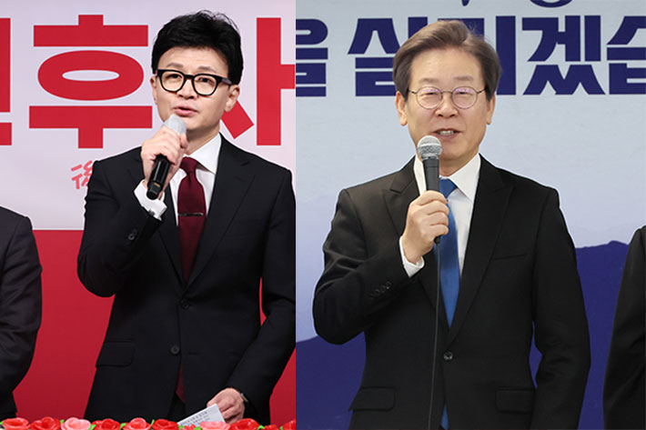 국민의힘 한동훈 비상대책위원장(왼쪽), 더불어민주당 이재명 대표. 연합뉴스