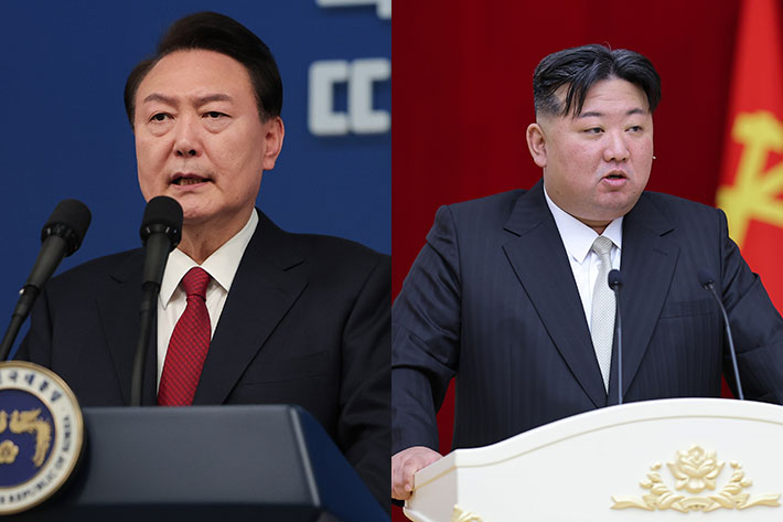 신년사하는 윤석열 대통령(왼쪽), 북한 김정은 국무위원장. 연합뉴스