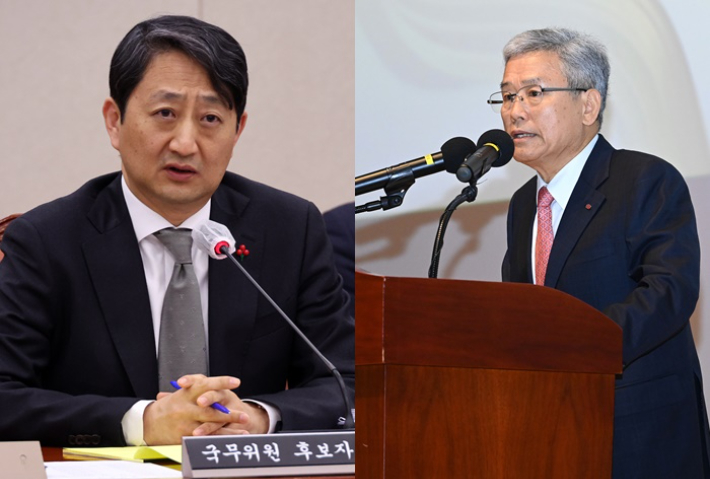 안덕근 산업통상자원부 장관 후보자(왼)·김동철 한전 사장. 연합뉴스