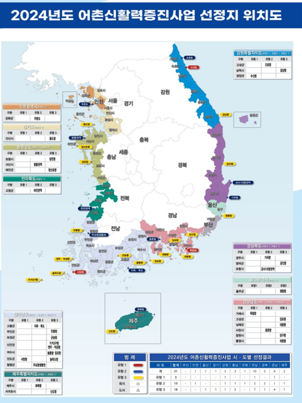 2024 어촌신활력증진사업 선정지 위치도. 해수부 제공