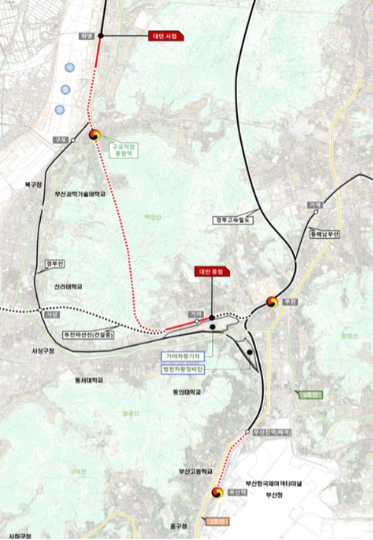 부산 도심 경부선 철도 지하화 노선. 부산시 제공