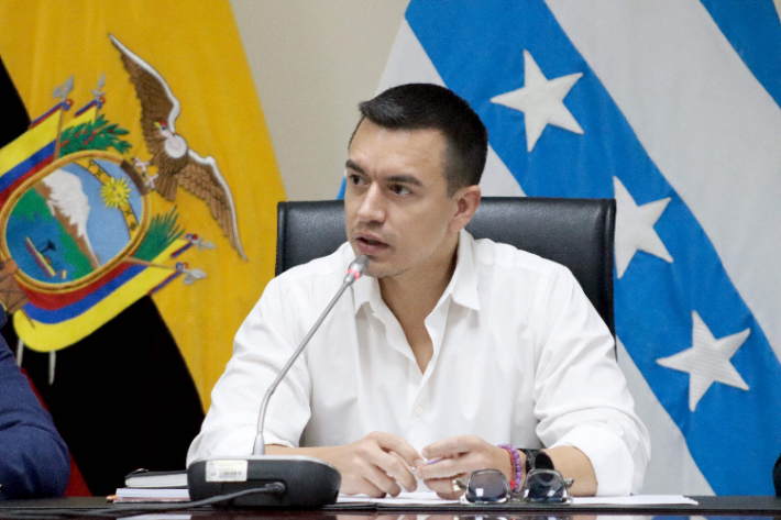 발언하는 노보아 에콰도르 대통령. 연합뉴스