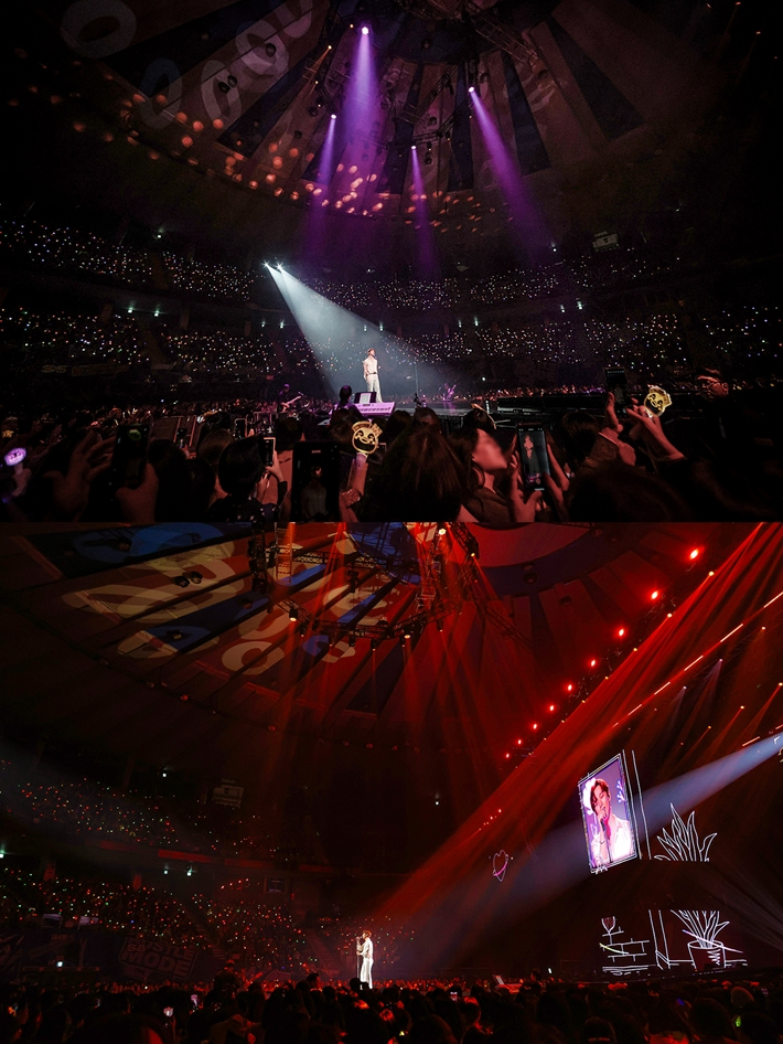 14일 공연에서 객석을 채운 팬들은 '이준호 사랑해'라는 노란 하트 모양 손팻말로 슬로건 이벤트를 벌였다. JYP엔터테인먼트 제공