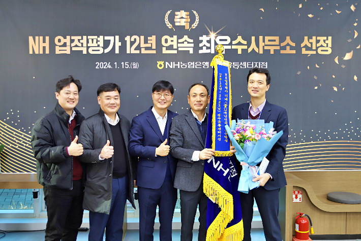 NH농협은행 광주유통센터지점이 2023년도 종합업적평가에서 최우수사무소로 선정되어 12년 연속 최우수사무소에 선정되는 신기록을 세웠다. NH 농협은행 광주본부 제공