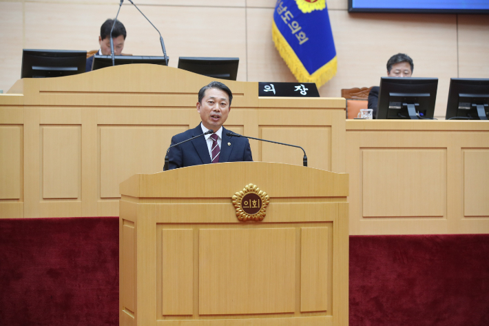 이재태 전남도의원(더불어민주당/ 나주3) 본회의 발언 모습. 전라남도 제공