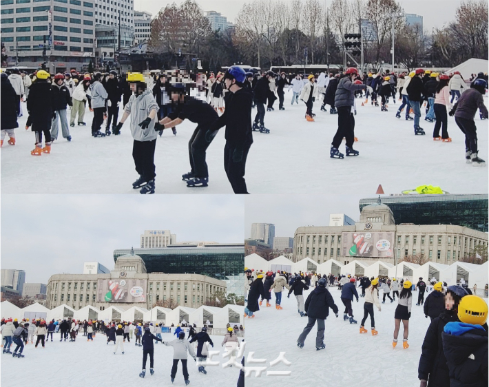 한파가 기승을 부린 24일 오전 서울광장 스케이트장. 동규기자
