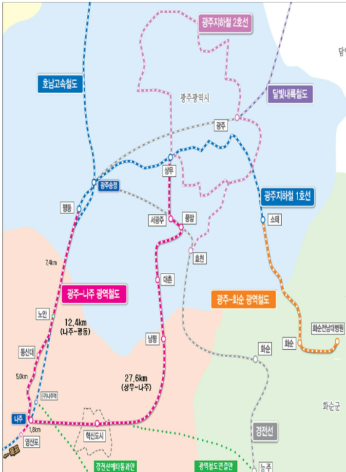 광역철도 노선도. 광주시 제공