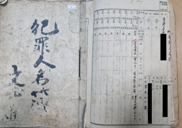 진주시 문산읍에서 찾은 범죄인명부. 경남도청 제공 