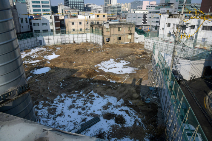 멈춰있는 태영건설 성수동 공사 현장. 박종민 기자