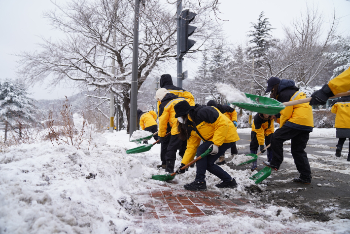 5일 제설작업에 투입된 공무원들. 속초시 제공