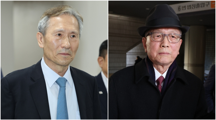 김관진 전 국방부 장관(왼쪽)과 김기춘 전 대통령 비서실장. 연합뉴스