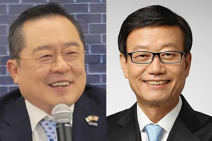 구자열 한국무역협회 회장(왼쪽), 윤진식 전 산업부 장관. 연합뉴스