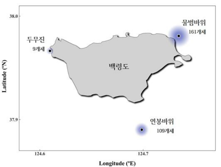 백령도 점박이물범 서식 분포. 수과원 제공 