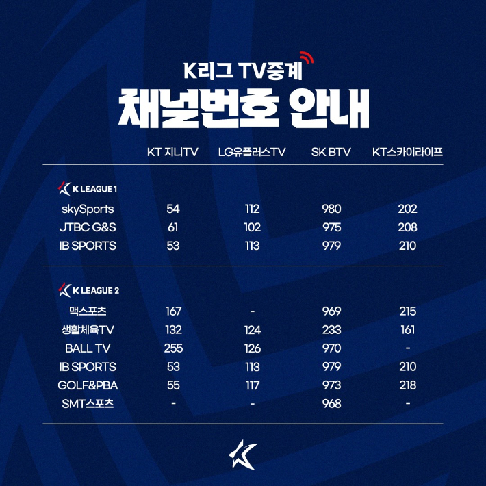 하나은행 K리그1 2024 TV 중계 방송사 라인업. 한국프로축구연맹