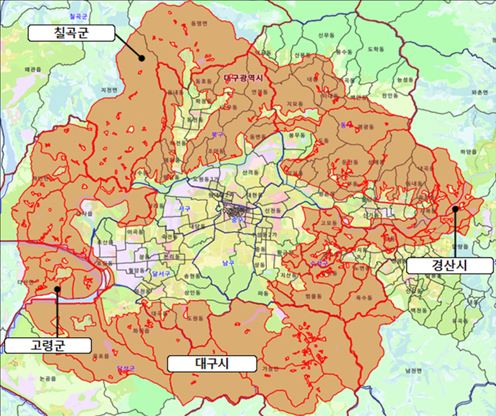 대구 개발제한 구역 현황도 대구시 제공