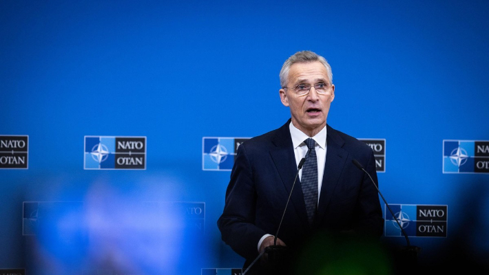 스톨텐베르그 북대서양조약기구(NATO·나토) 사무총장이 14일(현지시간) 벨기에 브뤼셀 나토 본부에서 기자회견을 하고 있다. 연합뉴스