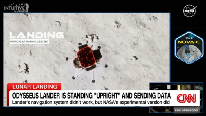 오디세우스의 착륙 비하인드 보도영상. CNN 캡처