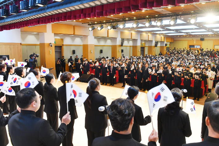 지난해 부산시청 대강당에서 열린 3.1절 기념식 모습. 부산시 제공