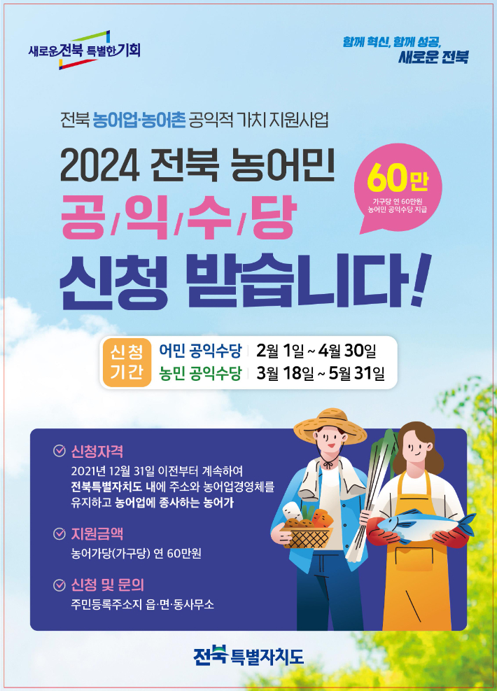 전북도 2024 전북 농어민 공익수당 포스터. 전북도 제공